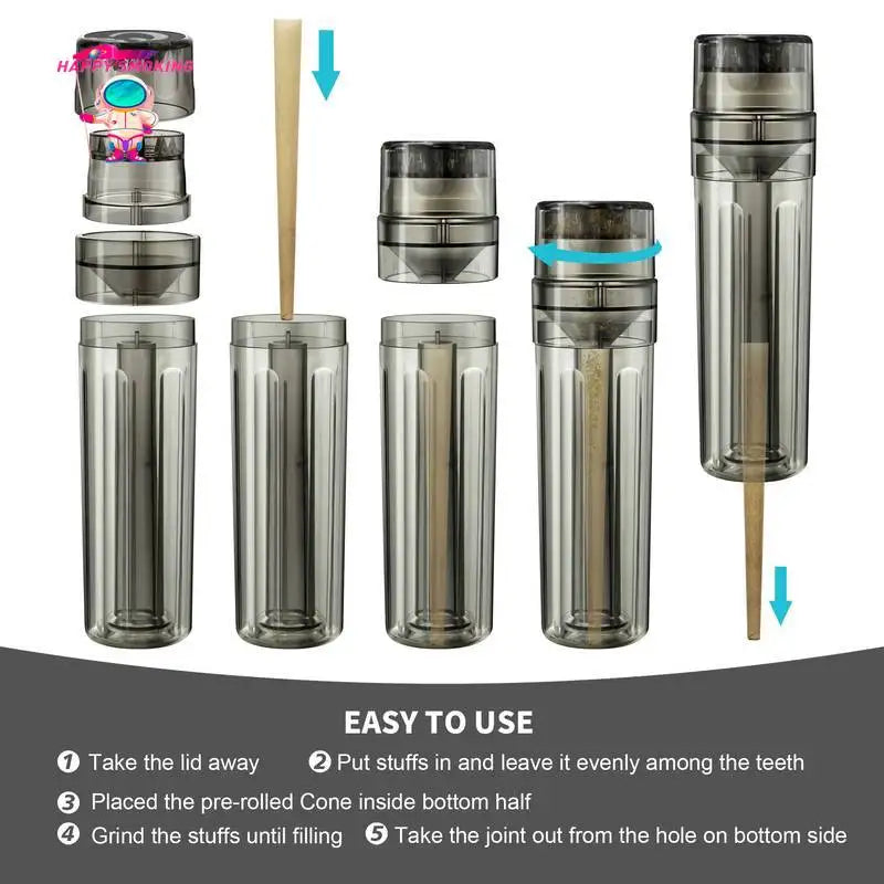 Mini Manual Joint Roller Maker Plastic with Cone Holder 4-Layer Tobacco Grinder Cigarette Rolling Horn Tube Smoke Cutter Tools